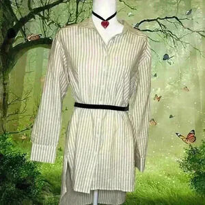 Anthropologie Beige Striped Shirt Dress